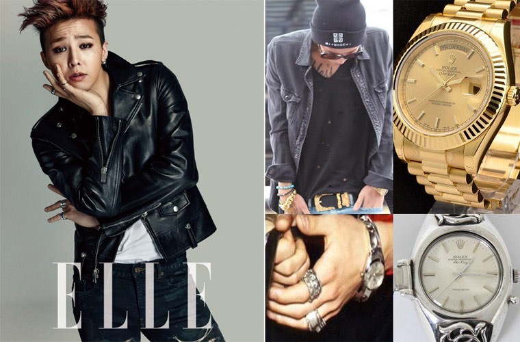 G-Dragon sở hữu chiếc Rolex Air King Chrome Hearts giá 8.500 USD (khoảng hơn 170 triệu đồng) vài năm trước, nhưng giờ anh lại đang say mê và sở hữu chiếc Gold Rolex Day Date Presidential giá tới 22.000 USD (khoảng 460 triệu đồng). G-Dragon là một trong những  sao K-pop chịu chơi đồng hồ đắt tiền nhất.